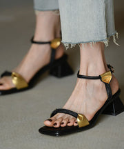 Casual Splicing Chunky Sandals Black Cowhide Leather