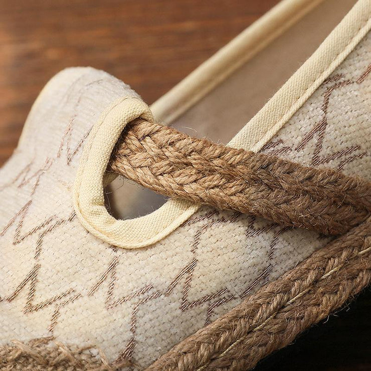 Casual Splicing Flat Feet Shoes Beige Cotton Linen Fabric - SooLinen
