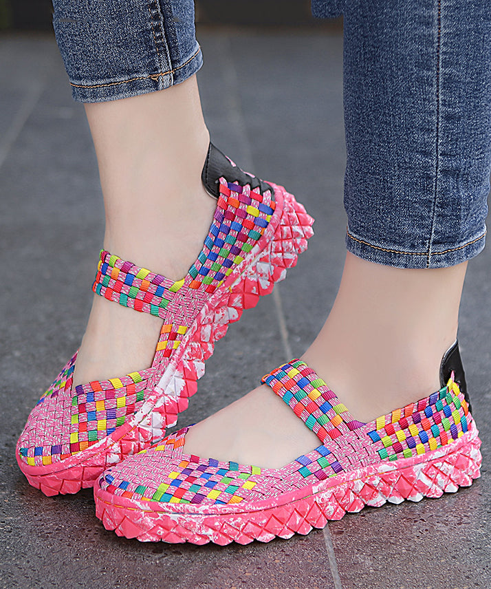 Casual Splicing Flat Shoes For Women Rose Knit Fabric