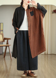 Casual Stand Collar Patchwork Button Long Shirts Long Sleeve