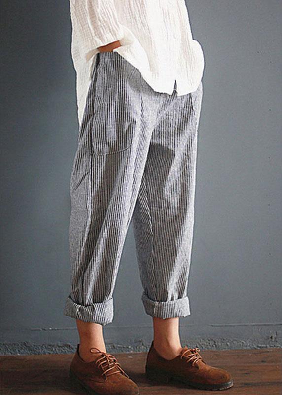 Casual Stripe Pocket Elastic Waist Women Harem Pants - SooLinen