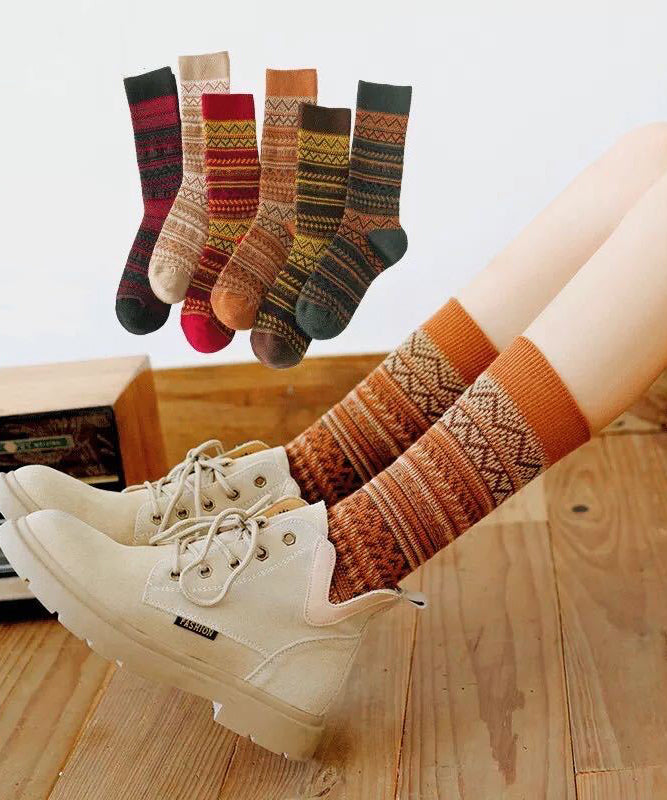 Casual Striped Thick Cotton Mid Calf Socks