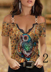 Casual V Neck Ptint Off The Shoulder Sequined Cotton Spaghetti Strap Tops Summer