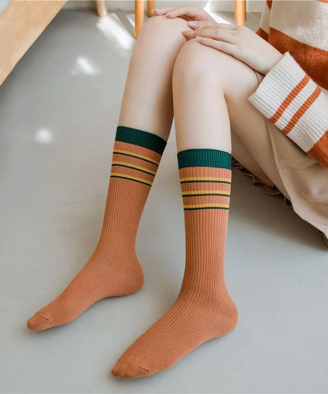 Casual Versatile Striped Cotton Mid Calf Socks