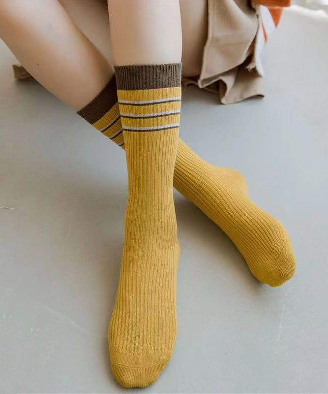 Casual Versatile Striped Cotton Mid Calf Socks