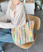 Casual White Colorful Stripes High-capacity Woolen Satchel Handbag