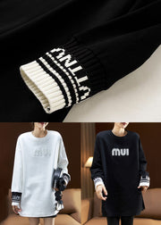 Casual White Letter Side Open Cotton Sweatshirt Spring