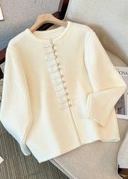 Casual White O-Neck Chinese Button Knit Cardigans Winter