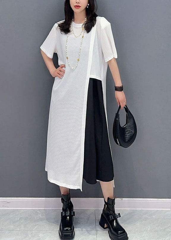 Casual White O Neck Patchwork Hollow Out Cotton Dresses Summer