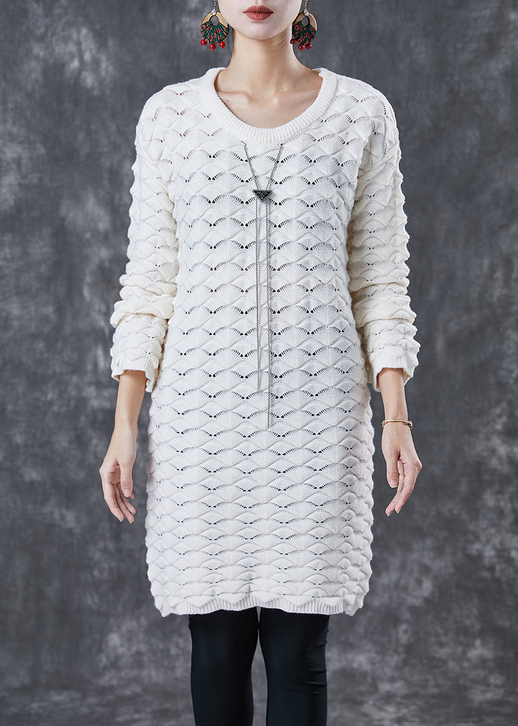 Casual White O-Neck Thick Knit Sweater Dress Winter