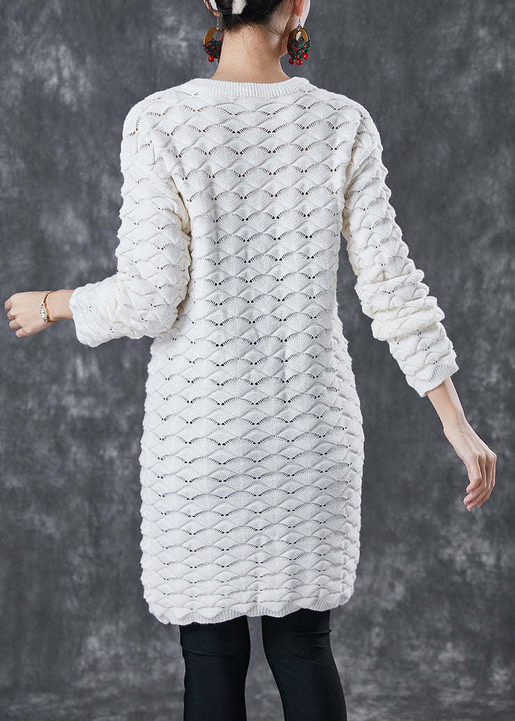 Casual White O-Neck Thick Knit Sweater Dress Winter