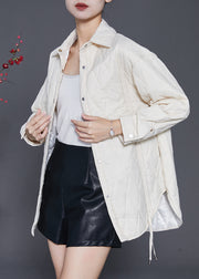 Casual White Oversized Drawstring Duck Down Puffer Jacket Winter