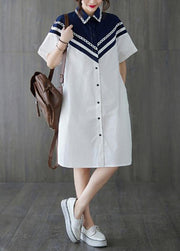 Casual White Patchwork long shirts Summer Cotton Dress - SooLinen