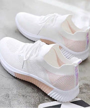 Casual White Pink Knit Fabric Lace Up Flats Shoes
