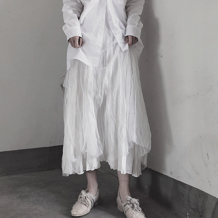 Casual White Pleated Double Layer Design Double Side Skirt - SooLinen