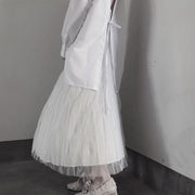 Casual White Pleated Double Layer Design Double Side Skirt - SooLinen