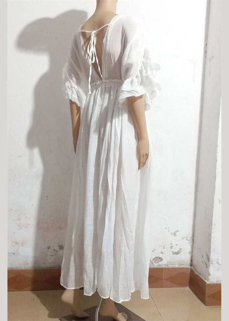 Casual White Pleated Drawstring Party Long Dresses Summer