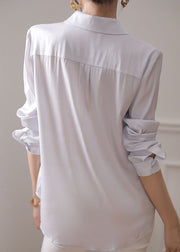 Casual White Print Button Patchwork Silk Shirt Tops Spring