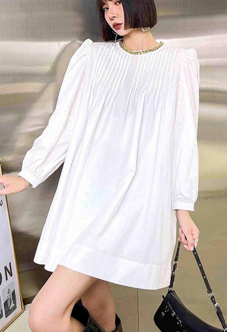 Casual White Puff Sleeve Holiday Summer Cotton Dress - SooLinen