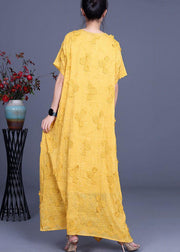 Casual Yellow 3D Floral Summer Linen Dress - SooLinen