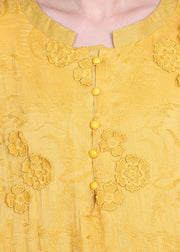 Casual Yellow 3D Floral Summer Linen Dress - SooLinen