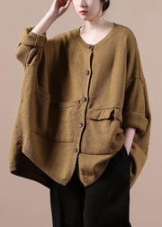 Casual Yellow Asymmetrical Design Pockets Knit Coat - SooLinen