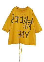 Casual Yellow Graphic Loose Cotton T Shirts Summer - SooLinen