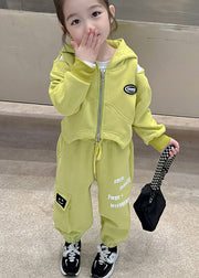 Casual Yellow Hooded Tops And Pants Cotton Baby Girls Two Pieces Set Fall