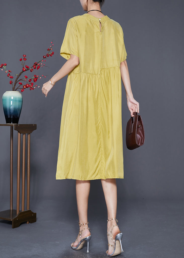 Casual Yellow Oversized Patchwork Wrinkled Silk Dresses Summer