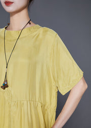 Casual Yellow Oversized Patchwork Wrinkled Silk Dresses Summer