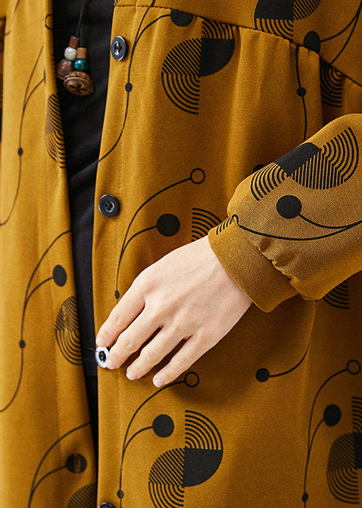 Casual Yellow Oversized Print Cotton Coats Spring