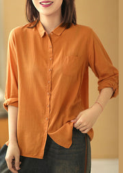 Beiläufige gelbe Taschen-Knopf-Herbst-Langarm-Shirt-Oberteile