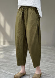 Casual Yellow Pockets Cinched Patchwork Linen Harem Pants Summer