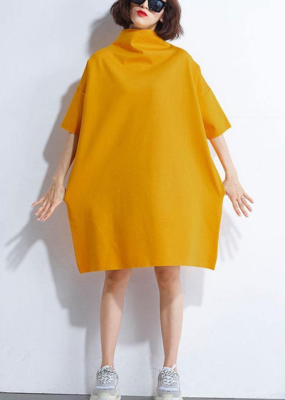 Casual Yellow Pockets Summer Half Sleeve Maxi Dresses - SooLinen