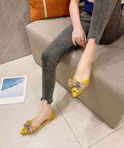 Casual Yellow Pointed Toe Hollow Out Bow Flat Feet Shoes
