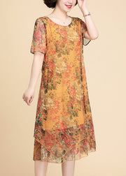 Casual Yellow Print Chiffon Maxi Dress Summer
