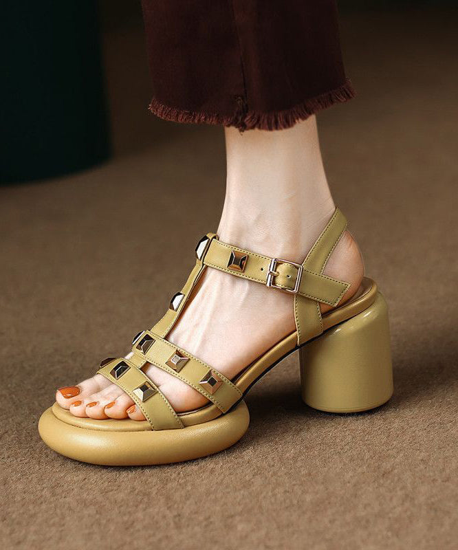 Casual Yellow Rivet Sandals Buckle Strap Chunky Sandals