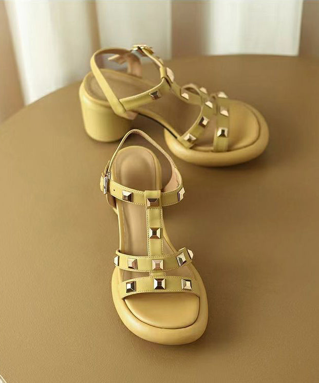 Casual Yellow Rivet Sandals Buckle Strap Chunky Sandals