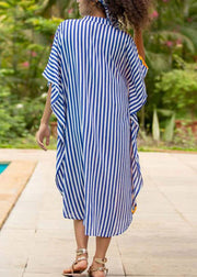 Casual Yellow Stand Collar Striped Button Button Maxi Dresses Summer