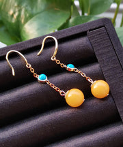 Casual Yellow Sterling Silver Inlaid Beeswax Turquoise Drop Earrings