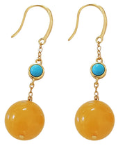 Casual Yellow Sterling Silver Inlaid Beeswax Turquoise Drop Earrings