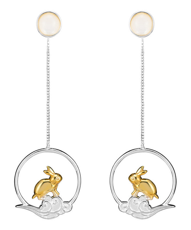 Casual Yellow Sterling Silver xiangyun Rabbit Drop Earrings