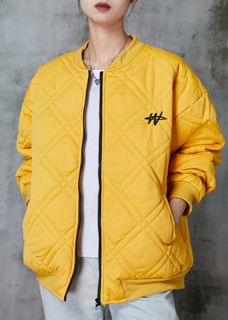 Casual Yellow Zip Up Fine Cotton Filled Jackets Spring