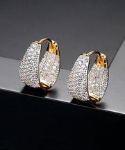 Casual Zircon 14K Gold Beautiful Hoop Earrings