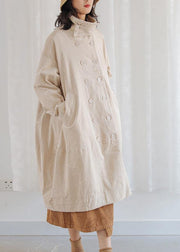 Casual beige Parkas for women plus size warm winter coat double breast pockets winter outwear - SooLinen