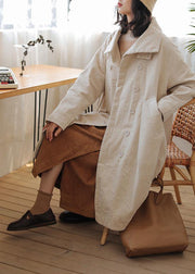 Casual beige Parkas for women plus size warm winter coat double breast pockets winter outwear - SooLinen