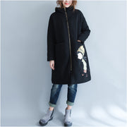Casual black Parkas for women casual hooded Jackets & Coats Warm prints overcoat