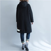 Casual black Parkas for women casual hooded Jackets & Coats Warm prints overcoat
