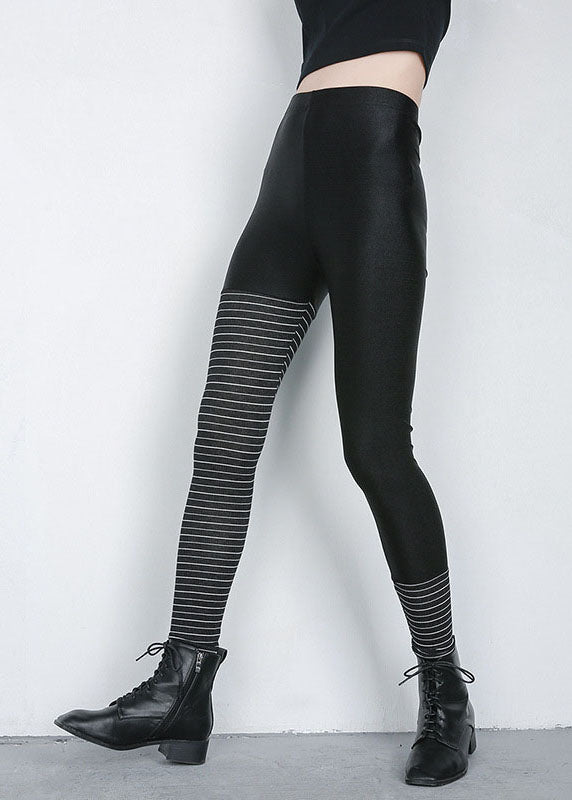 Casual black Striped Patchwork Pants Spring