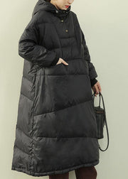 Casual black down coat winter plus size hooded Button Down  coats - SooLinen